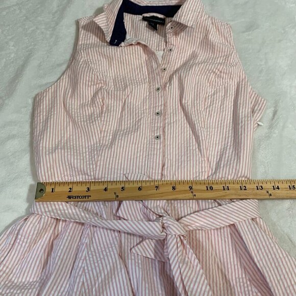 Cynthia Rowley pink white striped seersucker sleeveless collared button dress - Picture 10 of 11